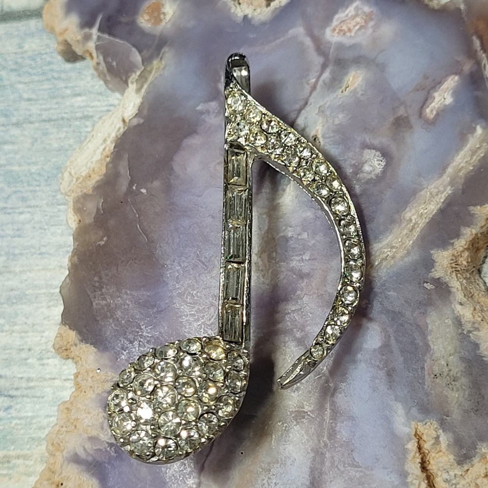 Rhinestones Music Note Brooch.